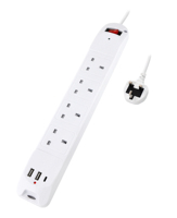 Prise UK 4 voies 13A 250V avec 1 Type C 2 Type a Charge rapide Max.20W avec protection contre les surtensions avec H05VV-F de commutation 3G1.25mm2x1.0m