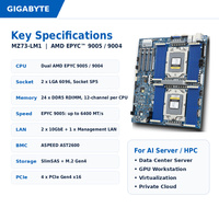 Nouvelle carte mère serveur GIGABYTE MZ73-LM1 E-ATX, double processeur AMD EPYC 9005/9004 SP5, DDR5 24 DIMM, PCIe Gen4, station de travail AI, SATA