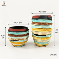 Vas Bunga Keramik Buatan Tangan Modern Jossin dengan Desain Tekstur Berlapis Unik dan Berwarna-warni untuk Dekorasi Meja Ruang Tamu Rumah.