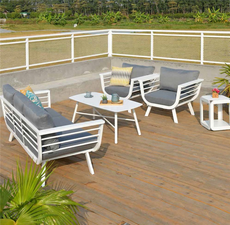 Популярная садовая алюминиевая мебель в современном молодежном стиле для отдыха, устойчивая к ржавчине алюминиевая рама, водонепроницаемый комплект уличных диванов