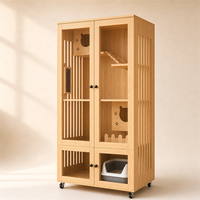 Gabinete para Gatos Estilo Hogar, Villa de Madera para Mascotas con Puertas de Visión, Estante para Escalar y Área de Arena