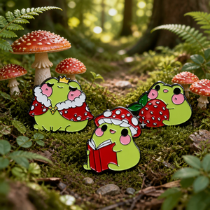 Broches en émail dur mignonnes et kawaii : grenouille, couronne royale, fraise, champignon, lecture – Cadeau idéal pour les amateurs de grenouilles - Product Image 3