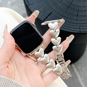 Apple <b>Watch</b> Heart Shape Metal Band 20mm Silver Bangle Strap for <b>Women</b> <b>Smart</b> <b>Watch</b> Bands - Product Image 5