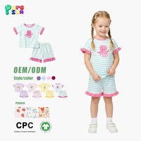 Pyjamas pour enfants personnalisés Puresun avec appliques de dessins animés et volants, 100% coton biologique, pyjamas imprimés pour filles, pyjamas d'été