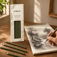Ensemble de crayons à charbon FLOWood, 12 pièces, crayons à charbon en bois professionnels pour le dessin, le ombrage, la peinture artistique