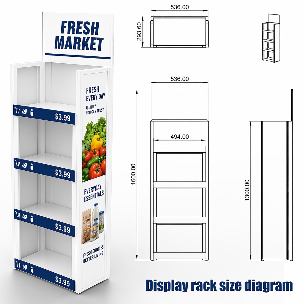 Apache Custom Grocery Display Rack 4-Way 4-Tier Metal Aisle Merchandiser Knock Down End-Cap Stand for Supermarket & Retail Store — view 2