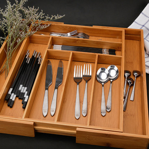 Bamboo Cutlery Organizer Rectangular Stainless Steel <b>Kitchen</b> Drawer <b>Storage</b> <b>Box</b> Tableware Holder - Product Image 1