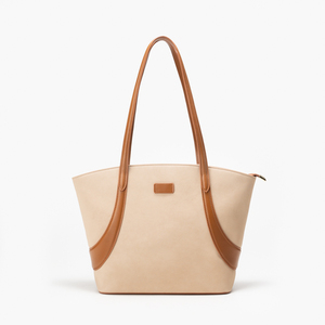 Sac fourre-tout beige grande capacité en PU, sac à bandoulière imperméable pour le quotidien et les voyages - Product Image 1