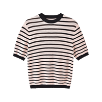 Pull en maille rayé à col rond avec bordure contrastante et détails ajourés pour femme, idéal pour le bureau