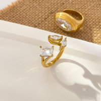 Cincin zirkon berlapis emas baja tahan karat untuk wanita, perhiasan modis hadiah bergaya antik trendi modis