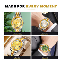 Montre-bracelet à quartz pour homme SKMEI 9418, cadran vert feuille de palmier, index en diamant de luxe, montre en acier inoxydable