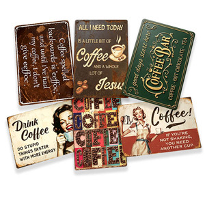 Décoration murale vintage pour bar à café, panneau métallique amusant, décorations murales pour station de café à domicile ou au bureau, panneau en fer rustique pour café - Product Image 1