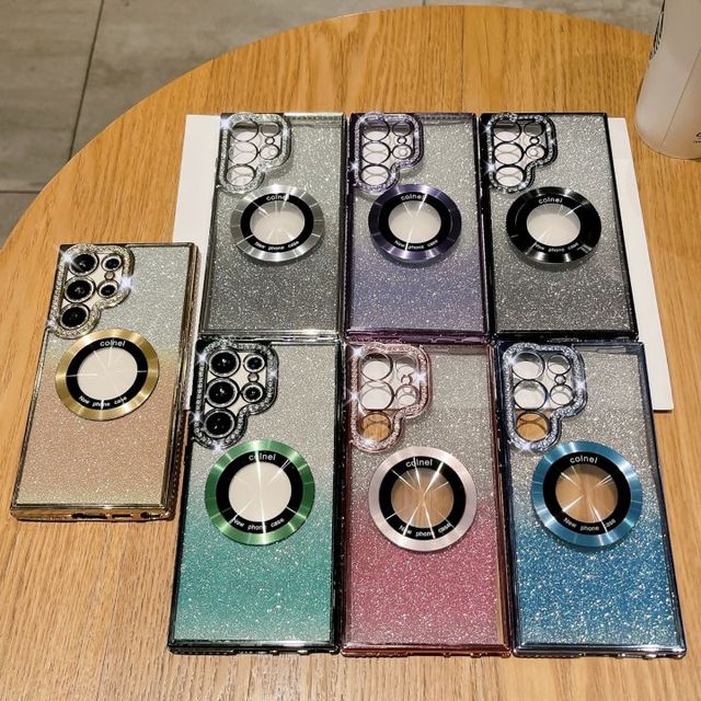 New Crystal Diamond Lens Design Transparent Magnetic Charging Mobile Phone Case Cover for Samsung Galaxy S24 S23 PLUS S22 ultra