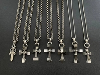 Colliers pendentifs croix Chro Heart pour hommes et femmes, en cuivre plaqué argent, chaîne à maillons vintage, tendance, mode hip-hop, cadeau, vente en gros