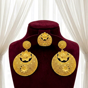 NX Everton Women's 24K Gold Plated Flower Pattern Jewelry Set Necklace <b>Earrings</b> Vintage Wedding Alloy Fashion Jewelry - Product Image 1
