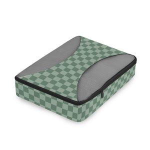 Ensemble de 4 cubes de rangement de voyage à carreaux verts, faible MOQ, fermeture à double zip, organisateurs de bagages portables pour valise - Product Image 4
