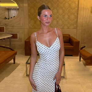 Vestido Largo de Verano para Mujer, con Estampado de Lunares, Color Sólido, Cuello en V, Tirantes Finos, Espalda Descubierta, Elegante y Casual - Product Image 6