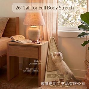 Wooden Corner Standing Cat <b>Scratching</b> <b>Post</b> 66x36x1.2cm Durable Solid Wood Cat Tree Natural Color - Product Image 2