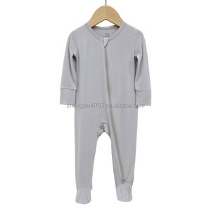 Individuelles Logo Baby-Jumpsuit neutraler Baby-Einteiler Bambus Western Denim bedruckt lange Ärmel Schlussverkauf <span class=keywords><strong>M</strong></span>ädchen Reißverschluss-Pjama - Product Image 6