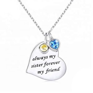 Always My Sister Forever My Friend-collar con colgante de corazón grabado de Plata de Ley 925 - Product Image 1