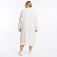 Robe midi ample à col montant en coton biologique 260 GSM, manches longues, grandes tailles, style nordique minimaliste, OEM 1X-5X