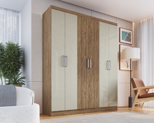 Armoire de style moderne ESSENTIAL 6 portes 2 tiroirs Meuble de chambre en aggloméré couleur bois/cristal Design brésilien Céramique - Product Image 6
