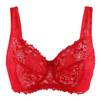Tallas grandes Figura completa Cobertura completa Copa completa Sujetador grande Copa grande Tamaño grande Sujetador de encaje rojo grande para mujer gorda