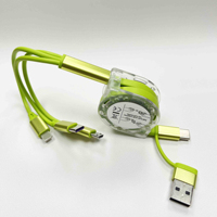 Kabel Pengisi Daya Retraktil Promosi LOGO Custom, Konduktor Tembaga Murni, 4-in-1, Kabel Pengisi Daya Lepas Pasang untuk Smartphone
