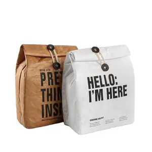 Vente en gros de sac à lunch isotherme Dupont en papier Tyvek étanche et lavable thermique avec logo personnalisé pour enfants et adultes
