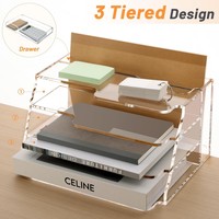 Organisateur de rangement de fichiers de bureau et de comptoir en acrylique moderne de luxe à double niveau, type tiroir, pour usage professionnel