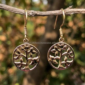 Pendientes Pequeños de Aro con Diseño de Árbol de la Vida, Estilo Bohemio, en Oro, para Mujer, Ideales para Aniversario - Product Image 3