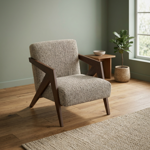 Sillón de Tela de Estilo Moderno de Mediados de Siglo con Estructura de Madera, Respaldo Sólido, Hecho a Mano, para Sala de Estar - Product Image 4