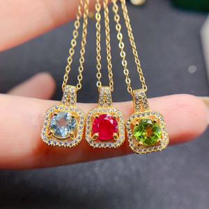 <span class=keywords><strong>Pendentif</strong></span> en <span class=keywords><strong>argent</strong></span> 925 avec aquamarine naturelle, rubis et péridot, taille ronde 6x6mm, style halo carré, bijoux en pierres précieuses colorées, vente en gros - Product Image 2