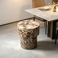 Table d'appoint cylindrique de style luxueux en marbre Emperador brun foncé pour salon, salle à manger, café, meubles de luxe