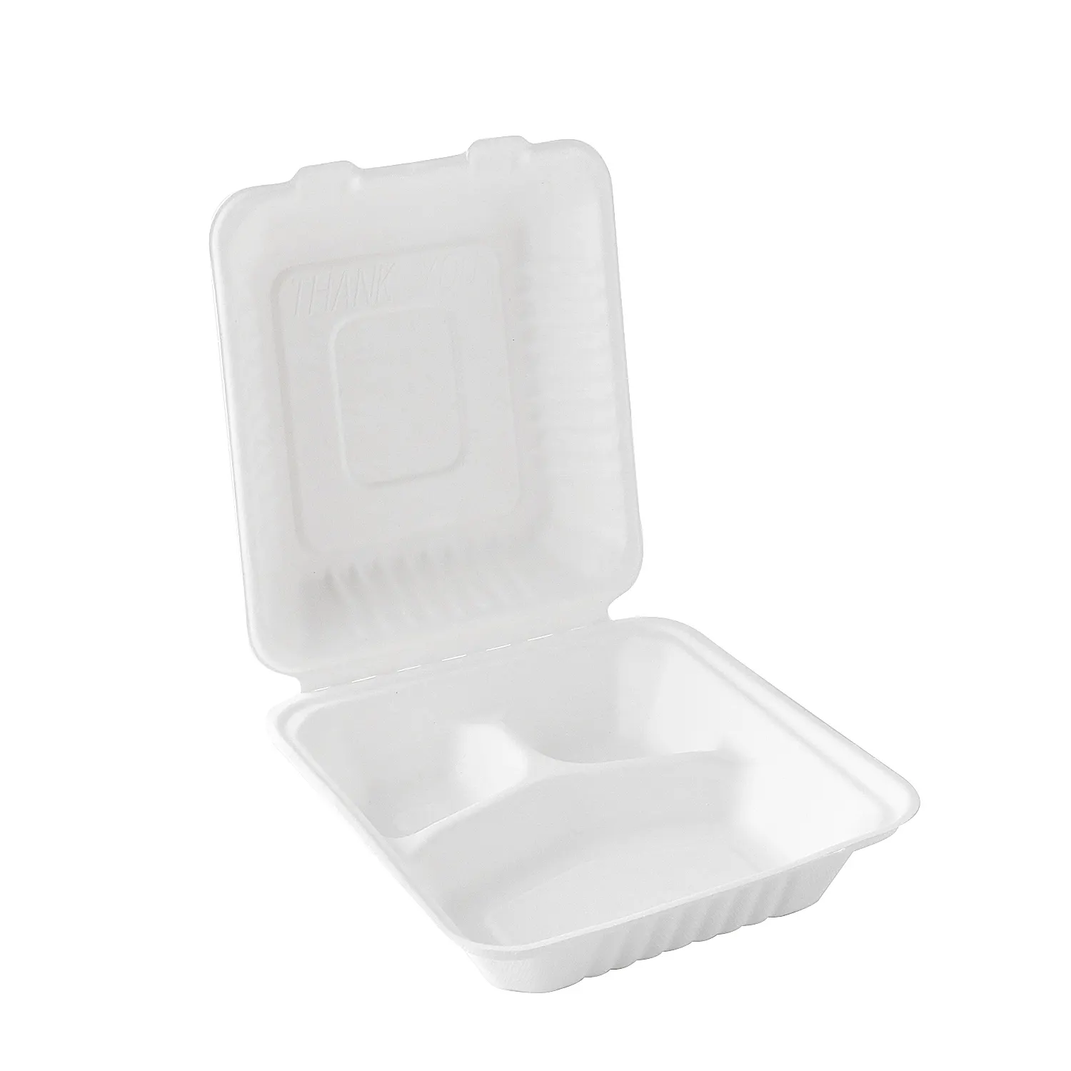 Biodegradable सीपी गन्ना कागज लुगदी खाद्य कंटेनर 1200ml दौर पिज्जा खोई मेनू बॉक्स 3 डिब्बे