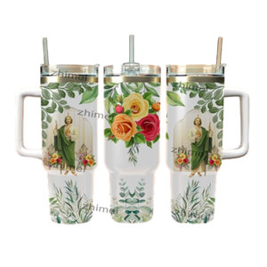 Virgin Mary and San Judas Tadeo Tumbler Custom 40oz Mexican Flag Our Lady of Guadalupe <strong>Cups</strong> with Handle and Straw - Product Image 4