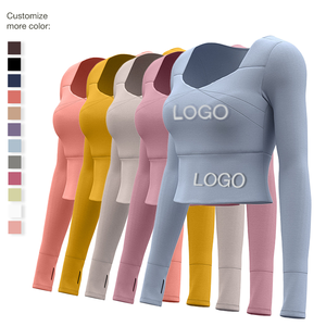 T-shirt de sport à manches longues, coupe verticale, haute élasticité, effet amincissant à la taille, col rond, idéal pour le yoga (vente en gros) - Product Image 2