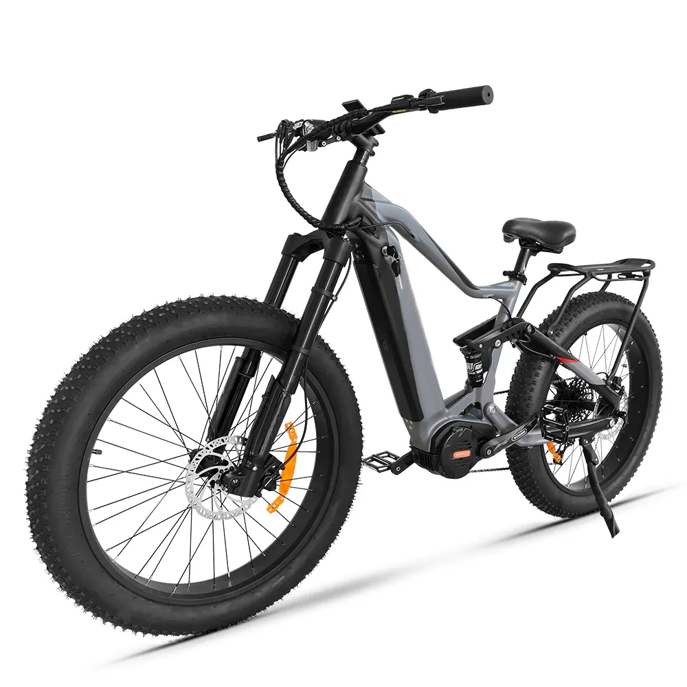 Bicicleta eléctrica de montaña, bici de largo alcance, suspensión completa, potente, 48V, 750w, 14Ah, color gris, elegante