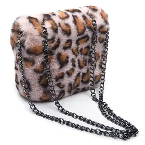 Leopardo bandolera imitación de piel de conejo cadena de la bolsa de cuero de las mujeres bolso bandolera bolsas