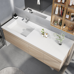 Meuble-lavabo de salle de bain de luxe en mélaminé avec miroir intégré et lavabo en céramique pour usage hôtelier - Product Image 5