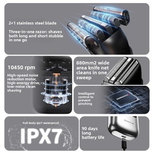 เครื่องโกนหนวดไฟฟ้าแบบใบมีดสามใบขนาดเล็กสำหรับผู้ชาย IPX7 กันน้ำ ใช้ได้ทั้งแบบเปียกและแห้ง ชาร์จซ้ำได้ พกพาสะดวก ใช้ในบ้านได้ มีหน้าจอ LED - Product Image 2
