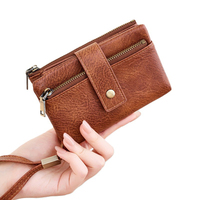 Dompet wanita modis kulit PU cokelat dompet pemblokir RFID wanita dompet koin ritsleting ganda dompet pendek untuk wanita