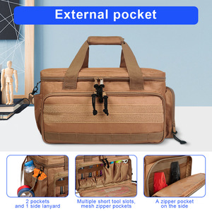 Tool Duffle Bag Brown Multi Function Water Resistant Tool Storage With Top Handle Universal Use 5-9 Pockets Nylon Lining - Product Image 4