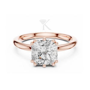 Anillo de Compromiso Solitario Elegante con Corte Cojín, Oro Amarillo de 14K, Anillo con Halo Oculto, Anillo de Boda Único de Doble Punta, Minimalista - Product Image 3