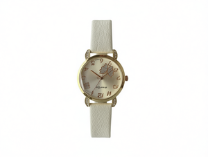 Orologio da donna placcato oro con cassa rotonda, cinturino in pelle, motivo floreale, resistente all'acqua, accessorio di moda - Product Image 1