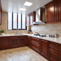 Lemari Dapur Kayu Klasik Desain Penyimpanan Bentuk L Kustom dengan Pintu Panel Terangkat untuk Proyek Interior Vila dan Hunian