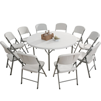Vente en gros Table ronde pliable PE-HD blanche pour événement Tables de traiteur à chevalet en plastique pliantes pour extérieur mariage pour événements et fêtes