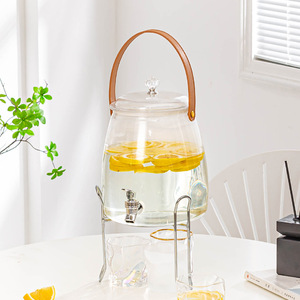 Cold Water Pitcher With Faucet Large Capacity Round Glass <b>Drink</b> Dispenser For Fruit Tea And Juice Household Use - Product Image 2