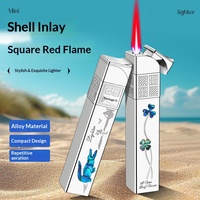 Nouveau briquet à gaz butane compact, portable, coupe-vent, flamme rouge, carré, long, rechargeable, vente en gros