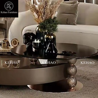 Décoration de salon de luxe cadre en acier inoxydable noir en métal table d'appoint combinée ensemble de tables basses centrales rondes en verre